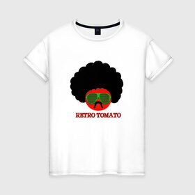 Женская футболка хлопок с принтом Ретро томат в Белгороде, 100% хлопок | прямой крой, круглый вырез горловины, длина до линии бедер, слегка спущенное плечо | 80 е | afro | retro | tomato | афро | восьмидесятые | мучачос | помидор | ретро | томат
