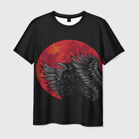 Мужская футболка 3D с принтом Ворон в Белгороде, 100% полиэфир | прямой крой, круглый вырез горловины, длина до линии бедер | Тематика изображения на принте: воздух | ворон | глаз | жар | животное | звери | земля | космос | марс | огонь | орел | полетя | природа | птица | солнце | юпитер
