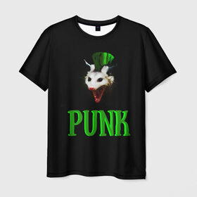 Мужская футболка 3D с принтом punky trashcat в Белгороде, 100% полиэфир | прямой крой, круглый вырез горловины, длина до линии бедер | punk. | trashcat | животные | ирокез | опоссум | панк