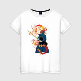Женская футболка хлопок с принтом Война драконов в Белгороде, 100% хлопок | прямой крой, круглый вырез горловины, длина до линии бедер, слегка спущенное плечо | битва | воин | война драконов | дракон | игра драконов | мужская битва | ниндзя | самурай | япония