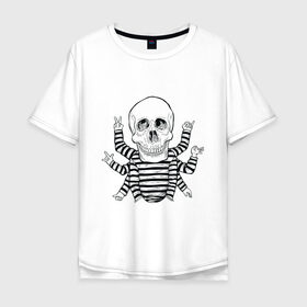 Мужская футболка хлопок Oversize с принтом CoolSkull в Белгороде, 100% хлопок | свободный крой, круглый ворот, “спинка” длиннее передней части | like | peace | rock | skull | кости | лайк | матроска | мир | рок | руки | скелет | череп