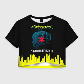 Женская футболка Crop-top 3D с принтом TRAUMA TEAM Cyberpunk 2077 в Белгороде, 100% полиэстер | круглая горловина, длина футболки до линии талии, рукава с отворотами | cyberpunk 2077 | hacker | maelstrom | militech | quadra | samurai | sci fi | technology | trauma team | v | будущее | игра | иероглифы | киану ривз | кибер | киберпанк | киборг | киборги | корпорация | лого | милитек | панк | роботы | самурай | т