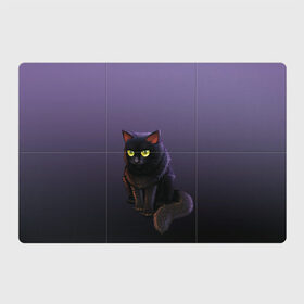 Магнитный плакат 3Х2 с принтом черный кот на фиолетовом в Белгороде, Полимерный материал с магнитным слоем | 6 деталей размером 9*9 см | cat | kitten | большие глаза | глазища | градиент | дьявол | кот | котейка | котик | кошка | мрачный | мяу | персонаж | рисунок | фиолетовый | черный | шерсть