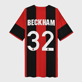 Платье-футболка 3D с принтом Форма Милан Бекхэм в Белгороде,  |  | 32 номер | beckham | fc milan | бекхэм | дэвид | италия | красно черные | легенда футбола | логотип | милан | серия а | фк милан