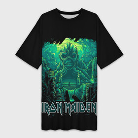 Платье-футболка 3D с принтом IRON MAIDEN в Белгороде,  |  | black | dark | death | fantasy | hardcore | heavy metal | iron maiden | metal | music | rock | skuul | usa | метал | музыка | рок | скелет | фентези | череп | черный