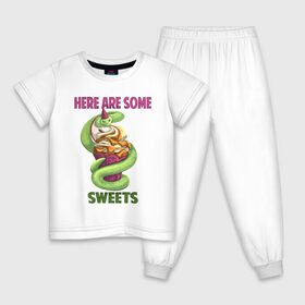 Детская пижама хлопок с принтом Змеиные ссссладости в Белгороде, 100% хлопок |  брюки и футболка прямого кроя, без карманов, на брюках мягкая резинка на поясе и по низу штанин
 | snake | sweet | sweets | десерты | змея | сладкое