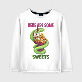 Детский лонгслив хлопок с принтом Змеиные ссссладости в Белгороде, 100% хлопок | круглый вырез горловины, полуприлегающий силуэт, длина до линии бедер | snake | sweet | sweets | десерты | змея | сладкое