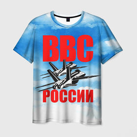 Мужская футболка 3D с принтом ВВС России в Белгороде, 100% полиэфир | прямой крой, круглый вырез горловины, длина до линии бедер | 23 февраля | арт | военный | графика | день защитника отечества | защитник | февраль