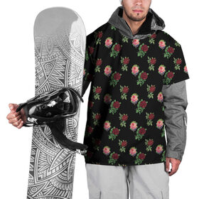 Накидка на куртку 3D с принтом принт розы черный фон в Белгороде, 100% полиэстер |  | букет | пионы | розы | фон | цветочки | цветочный принт | цветы | черный