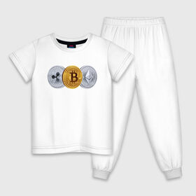 Детская пижама хлопок с принтом БИТКОИН ЭФИРИУМ РИПЛ в Белгороде, 100% хлопок |  брюки и футболка прямого кроя, без карманов, на брюках мягкая резинка на поясе и по низу штанин
 | Тематика изображения на принте: bitcoin | blockchain | btc | cardano | crypto | ethereum | polkadot | tether | xrp | бинанс | биткоин | блокчейн | валюта | деньги | криптовалюта | майнер | майнинг | цифровая валюта | цифровое золото | эфир