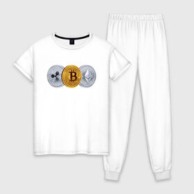 Женская пижама хлопок с принтом БИТКОИН ЭФИРИУМ РИПЛ в Белгороде, 100% хлопок | брюки и футболка прямого кроя, без карманов, на брюках мягкая резинка на поясе и по низу штанин | bitcoin | blockchain | btc | cardano | crypto | ethereum | polkadot | tether | xrp | бинанс | биткоин | блокчейн | валюта | деньги | криптовалюта | майнер | майнинг | цифровая валюта | цифровое золото | эфир