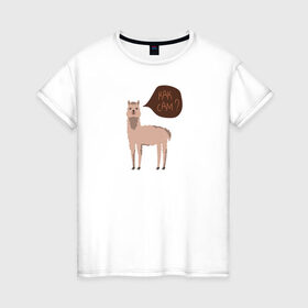 Женская футболка хлопок с принтом Лама с вопросом в Белгороде, 100% хлопок | прямой крой, круглый вырез горловины, длина до линии бедер, слегка спущенное плечо | альпака | животное | лама