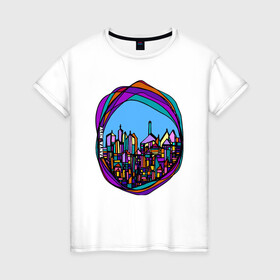 Женская футболка хлопок с принтом Городская мозаика в Белгороде, 100% хлопок | прямой крой, круглый вырез горловины, длина до линии бедер, слегка спущенное плечо | город | графика | мозаика | цвет
