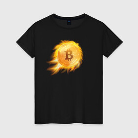 Женская футболка хлопок с принтом БИТКОИН ОГОНЬ (ВВЕРХ)  в Белгороде, 100% хлопок | прямой крой, круглый вырез горловины, длина до линии бедер, слегка спущенное плечо | bitcoin | blockchain | btc | cardano | crypto | ethereum | polkadot | tether | xrp | бинанс | биткоин | блокчейн | валюта | деньги | криптовалюта | майнер | майнинг | цифровая валюта | цифровое золото | эфир