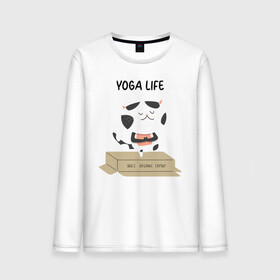 Мужской лонгслив хлопок с принтом Yoga Life в Белгороде, 100% хлопок |  | Тематика изображения на принте: yoga | здоровье | йога | кот | прикол | спорт