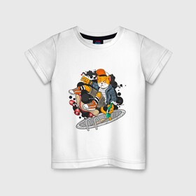 Детская футболка хлопок с принтом Кот скейтер в Белгороде, 100% хлопок | круглый вырез горловины, полуприлегающий силуэт, длина до линии бедер | доска | кеды | кот | скейтер | спорт | хипстер