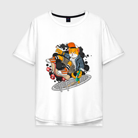 Мужская футболка хлопок Oversize с принтом Кот скейтер в Белгороде, 100% хлопок | свободный крой, круглый ворот, “спинка” длиннее передней части | доска | кеды | кот | скейтер | спорт | хипстер