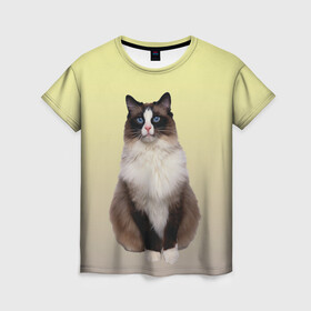 Женская футболка 3D с принтом персидская пушистая кошка в Белгороде, 100% полиэфир ( синтетическое хлопкоподобное полотно) | прямой крой, круглый вырез горловины, длина до линии бедер | ветеринар | градиент | домашний питомец | котейка | котик | коты | котэ | кошатник | кошатница | кошачьи | кошки | любитель животных | мяу | нэко | персидская | сиамская | смесь | шаблон
