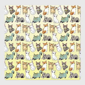 Магнитный плакат 3Х3 с принтом мультяшные котики на желтом мя в Белгороде, Полимерный материал с магнитным слоем | 9 деталей размером 9*9 см | Тематика изображения на принте: ветеринар | градиент | домашний питомец | котейки | котики | коты | котэ | котята | кошатник | кошатница | кошачьи | кошки | любитель животных | много | мультяшные | мяу | нэко | рисованный | узор