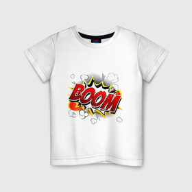Детская футболка хлопок с принтом комикосвый бум в Белгороде, 100% хлопок | круглый вырез горловины, полуприлегающий силуэт, длина до линии бедер | бабах | бум | взрыв | классика | комикс | мангака | надпись | рисунок | шаблон