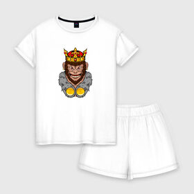 Женская пижама с шортиками хлопок с принтом Monkey King в Белгороде, 100% хлопок | футболка прямого кроя, шорты свободные с широкой мягкой резинкой | animal | beast | crown | force | gorilla | influence | king | monkey | power | власть | влияние | горилла | животное | зверь | кинг | король | корона | манки | обезьяна | сила