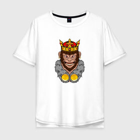 Мужская футболка хлопок Oversize с принтом Monkey King в Белгороде, 100% хлопок | свободный крой, круглый ворот, “спинка” длиннее передней части | animal | beast | crown | force | gorilla | influence | king | monkey | power | власть | влияние | горилла | животное | зверь | кинг | король | корона | манки | обезьяна | сила