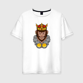 Женская футболка хлопок Oversize с принтом Monkey King в Белгороде, 100% хлопок | свободный крой, круглый ворот, спущенный рукав, длина до линии бедер
 | animal | beast | crown | force | gorilla | influence | king | monkey | power | власть | влияние | горилла | животное | зверь | кинг | король | корона | манки | обезьяна | сила