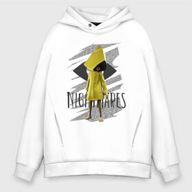 Мужское худи Oversize хлопок с принтом Little Nightmares в Белгороде, френч-терри — 70% хлопок, 30% полиэстер. Мягкий теплый начес внутри —100% хлопок | боковые карманы, эластичные манжеты и нижняя кромка, капюшон на магнитной кнопке | game | little nightmares | девочка | желтый плащ | игры | парные футболки