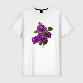Мужская футболка хлопок Slim с принтом Букеты в Белгороде, 92% хлопок, 8% лайкра | приталенный силуэт, круглый вырез ворота, длина до линии бедра, короткий рукав | букетик | любовь | фиолетовый | цветы | яркое