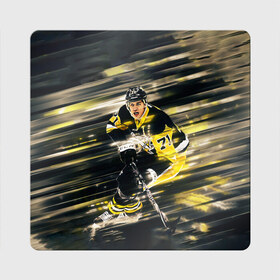 Магнит виниловый Квадрат с принтом ЕВГЕНИЙ МАЛКИН в Белгороде, полимерный материал с магнитным слоем | размер 9*9 см, закругленные углы | 71 | gino | hockey | ice | malkin | nhl | pitsburg | sport | usa | winter | джино | евгений | малкин | нхл | пингвинз | питсбург | спорт | хоккей