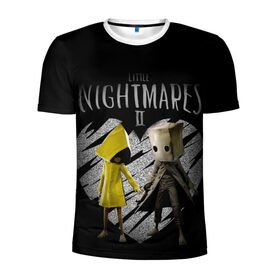 Мужская футболка 3D спортивная с принтом Little Nightmares II love в Белгороде, 100% полиэстер с улучшенными характеристиками | приталенный силуэт, круглая горловина, широкие плечи, сужается к линии бедра | black | game | little nightmares 2 | love | девочка и мальчик | любовь | пара | сердце | черный