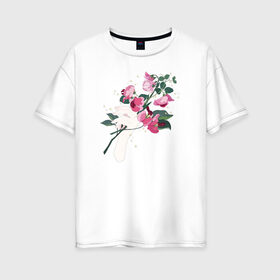 Женская футболка хлопок Oversize с принтом Flowers в Белгороде, 100% хлопок | свободный крой, круглый ворот, спущенный рукав, длина до линии бедер
 | flo | flowers | растения | флористика | цветение | цветы