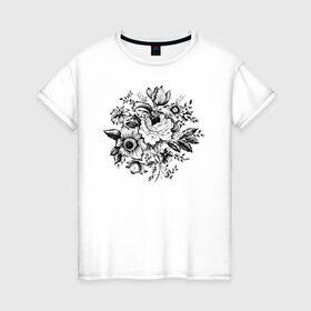Женская футболка хлопок с принтом Flowers в Белгороде, 100% хлопок | прямой крой, круглый вырез горловины, длина до линии бедер, слегка спущенное плечо | flo | flowers | растения | флористика | цветение | цветы