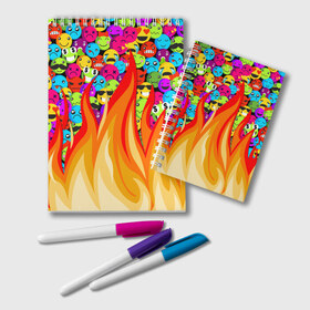 Блокнот с принтом SLAVA MARLOW - Смайлики в Белгороде, 100% бумага | 48 листов, плотность листов — 60 г/м2, плотность картонной обложки — 250 г/м2. Листы скреплены удобной пружинной спиралью. Цвет линий — светло-серый
 | clip | emoji | emojji | feat | fire | flame | manny | music | tik tok | video | готлиб | клип | ля ля ля | марлов | марлоу | музыка | мэнни | реп | рэп | слава | тик ток | ты горишь как огонь | ты мне очень нравишься | у меня агония | 