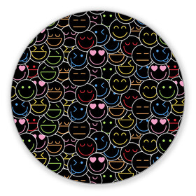 Коврик для мышки круглый с принтом SLAVA MARLOW - Неоновые смайлы в Белгороде, резина и полиэстер | круглая форма, изображение наносится на всю лицевую часть | Тематика изображения на принте: clip | emoji | emojji | feat | manny | music | neon | tik tok | video | готлиб | клип | ля ля ля | марлов | марлоу | музыка | мэнни | неон | реп | рэп | слава | тик ток | ты горишь как огонь | ты мне очень нравишься | у меня агония | ф