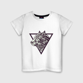 Детская футболка хлопок с принтом Волк в треугольнике в Белгороде, 100% хлопок | круглый вырез горловины, полуприлегающий силуэт, длина до линии бедер | волк | красивый волк | морской волк | северный волк | серый волк