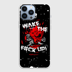 Чехол для iPhone 13 Pro Max с принтом WAKE THE FCK UP в Белгороде,  |  | Тематика изображения на принте: cyberpunk 2077 | hacker | maelstrom | militech | quadra | samurai | technology | trauma team | v | будущее | игра | иероглифы | киану ривз | кибер | киберпанк | киборг | киборги | корпорация | лого | милитек | панк | роботы | самурай | техн