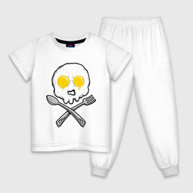 Детская пижама хлопок с принтом Череп яичница в Белгороде, 100% хлопок |  брюки и футболка прямого кроя, без карманов, на брюках мягкая резинка на поясе и по низу штанин
 | вилка | еда | завтрак | ложка | пиратский | флаг | череп | яичница | яйца