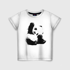 Детская футболка 3D с принтом Панда минимализм в Белгороде, 100% гипоаллергенный полиэфир | прямой крой, круглый вырез горловины, длина до линии бедер, чуть спущенное плечо, ткань немного тянется | Тематика изображения на принте: animal | bear | beast | black | minimalism | panda | white | белое | животное | зверь | краски | медведь | минимализм | панда | чернила | черно белое | черное