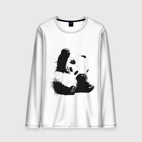 Мужской лонгслив 3D с принтом Панда минимализм в Белгороде, 100% полиэстер | длинные рукава, круглый вырез горловины, полуприлегающий силуэт | animal | bear | beast | black | minimalism | panda | white | белое | животное | зверь | краски | медведь | минимализм | панда | чернила | черно белое | черное
