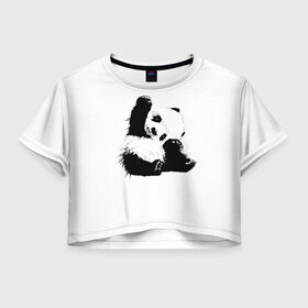 Женская футболка Crop-top 3D с принтом Панда минимализм в Белгороде, 100% полиэстер | круглая горловина, длина футболки до линии талии, рукава с отворотами | animal | bear | beast | black | minimalism | panda | white | белое | животное | зверь | краски | медведь | минимализм | панда | чернила | черно белое | черное