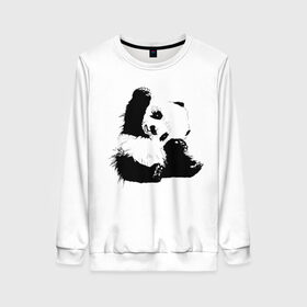 Женский свитшот 3D с принтом Панда минимализм в Белгороде, 100% полиэстер с мягким внутренним слоем | круглый вырез горловины, мягкая резинка на манжетах и поясе, свободная посадка по фигуре | animal | bear | beast | black | minimalism | panda | white | белое | животное | зверь | краски | медведь | минимализм | панда | чернила | черно белое | черное