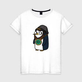 Женская футболка хлопок с принтом Крутой Пингвин в Белгороде, 100% хлопок | прямой крой, круглый вырез горловины, длина до линии бедер, слегка спущенное плечо | бастард | крутой пингвин | пингвин | рисунок | хулиган
