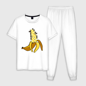 Мужская пижама хлопок с принтом Банан Цензура в Белгороде, 100% хлопок | брюки и футболка прямого кроя, без карманов, на брюках мягкая резинка на поясе и по низу штанин
 | banana | brazzers | censored | банан | без | пиксели | пиксель | фрукт