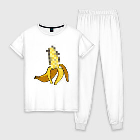 Женская пижама хлопок с принтом Банан Цензура в Белгороде, 100% хлопок | брюки и футболка прямого кроя, без карманов, на брюках мягкая резинка на поясе и по низу штанин | banana | brazzers | censored | банан | без | пиксели | пиксель | фрукт
