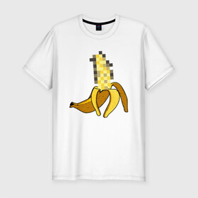 Мужская футболка хлопок Slim с принтом Банан Цензура в Белгороде, 92% хлопок, 8% лайкра | приталенный силуэт, круглый вырез ворота, длина до линии бедра, короткий рукав | banana | brazzers | censored | банан | без | пиксели | пиксель | фрукт