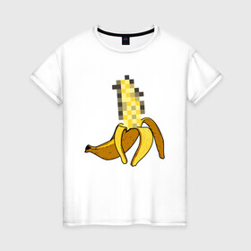 Женская футболка хлопок с принтом Банан Цензура в Белгороде, 100% хлопок | прямой крой, круглый вырез горловины, длина до линии бедер, слегка спущенное плечо | banana | brazzers | censored | банан | без | пиксели | пиксель | фрукт