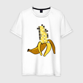 Мужская футболка хлопок с принтом Банан Цензура в Белгороде, 100% хлопок | прямой крой, круглый вырез горловины, длина до линии бедер, слегка спущенное плечо. | Тематика изображения на принте: banana | brazzers | censored | банан | без | пиксели | пиксель | фрукт