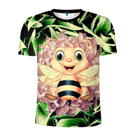Мужская футболка 3D спортивная с принтом пчелка жужа в Белгороде, 100% полиэстер с улучшенными характеристиками | приталенный силуэт, круглая горловина, широкие плечи, сужается к линии бедра | art | casual | арт | весна | градиент | минимализм | пчела | пчелка | структура | текстура | цветок