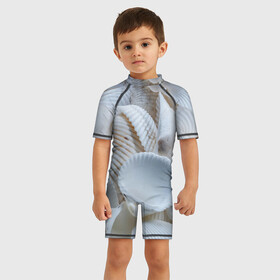 Детский купальный костюм 3D с принтом Ракушки в Белгороде, Полиэстер 85%, Спандекс 15% | застежка на молнии на спине | art | casual | градиент | минимализм | ракушки | структура | текстура